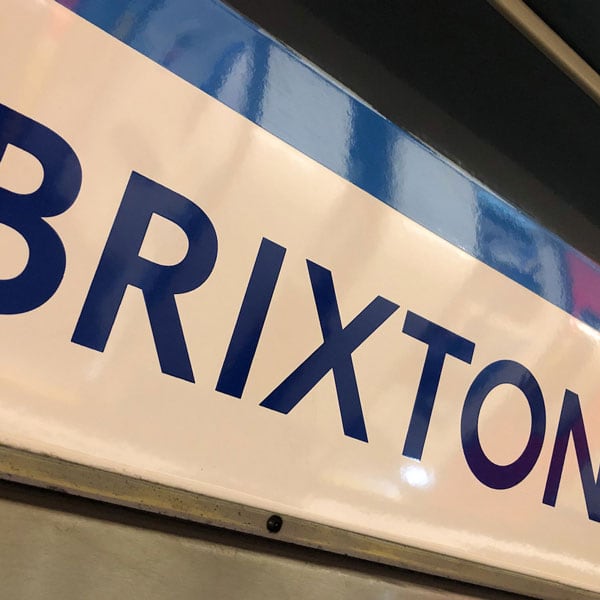 The sign for Brixton at the station.